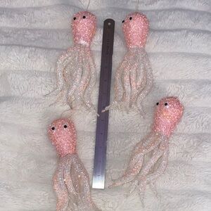 Set of Four Pink and White Macy’s Holiday Lane Octopus Christmas Tree Ornaments